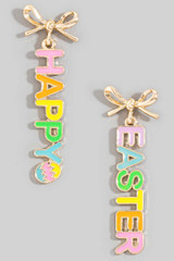 Happy Easter Bow Stud Dangle Earrings