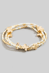 Mini Cross Charms And Metallic Beads Bracelet Set in Gold/Silver