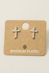 Mini Cross Stud Earrings in Rhodium Plated