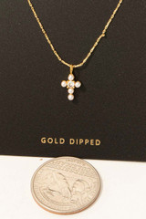 Gold Dipped And Pearl Cross Pendant Necklace