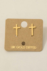 Gold Dipped Mini Cross Post Stud Earrings in 18K Gold Dipped