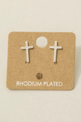 Gold Dipped Mini Cross Post Stud Earrings in Rhodium Plated