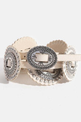 Intricate Western Concho Vegan Leather Belt in Ivory