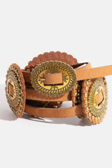 Fame Accessories Intricate Western Concho Vegan Leather Belt in Brown full view