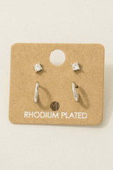 Fame Accessories Mini Four Piece Post Stud Earrings in Rhodium Plated
