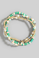 Fame Accessories Metallic Faceted and Disc Beaded Bracelet Set Gold/Mint front view