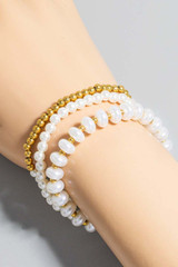Fame Accessories Stainless Steel And Pearl Beaded Bracelet Set detail view