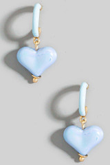 Iridescent Heart Charm Hoop Earrings in Light Blue/Gold