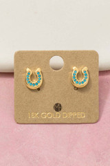 Gold Dipped Western Horse Shoe Stud Earrings in Gold/Turquoise