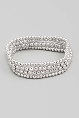 Four Row Beaded Stretch Bracelet Set in Silver