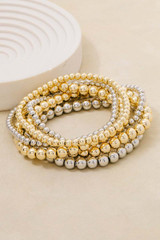 Fame Two Tone Six Piece Beaded Bracelet Set Gold full view