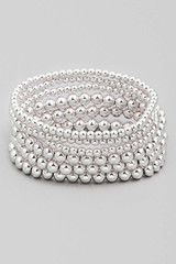 Metallic Ball Beaded Stackable Bracelet in Silver