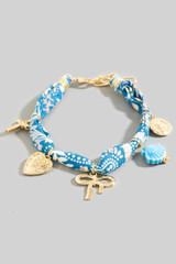 Heart Cross Bow And Shell Charms Bandana Bracelet in Blue
