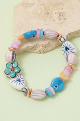 Fame Accessories Ceramic Hearts and Flowers Beaded Bracelet GDMT full view