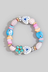 Ceramic Hearts And Flowers Beaded Bracelet