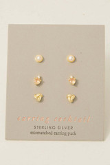 Pearl Knot And Gems Sterling Silver Stud Earrings Set