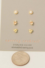 Fame Accessories Pearl Knot And Gems Sterling Silver Stud Earrings Set close-up