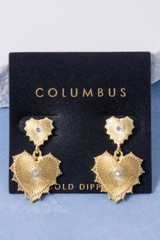 Gold Dipped Double Heart Stud Dangle Earrings