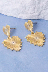 Fame Accessories Gold Dipped Double Heart Stud Dangle Earrings gold finish