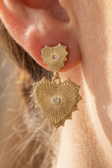 Gold Dipped Double Heart Stud Dangle Earrings