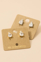 Fame Accessories Square Rhinestones Stud Earrings front view