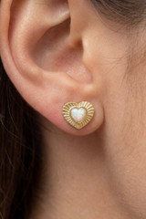 Fame Accessories Vintage Heart Opal Stud Earrings in Gold detail