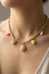 Stainless Steel Sea Life And Heart Charms Braided Necklace