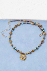 Assorted Beads Circle Sunburst Pendant Necklace