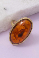 Fame Accessories Oval Resin Stone Open Band Ring warm taupe front view