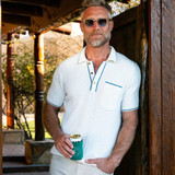 Criquet Men's Bungalow Sweater Polo in White side view