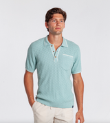 Criquet Men's Bungalow Sweater Polo in Mist close-up
