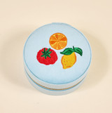 The Darling Effect Round Velvet Jewelry Case in Blue/Fruit Market