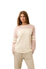Faherty Women's Sun Wash Varsity Long Sleeve Top in Violet Ice Lilac front detail