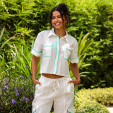 Kulani Kinis Women's Crystal Tides Cropped Button Up Shirt