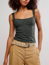 Free People Women's Full Bloom Cotton Eyelet Tank Top in Hunter