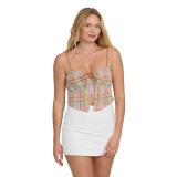 The Billabong Women's Sweet Check Woven Tank Top in Party Pink