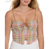 The Billabong Women's Sweet Check Woven Tank Top in Party Pink