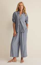 Z Supply Women's Perfect Striped Linen Pants in Indigo side view