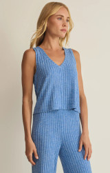 Z Supply Women's Sloane V-Neck Rib Tank Top in Tropical Tide side view