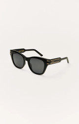 Z Supply Women's Front Row Polarized Sunglasses in Polished Black - Grey Polarized back view