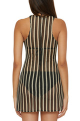 Becca Women's Cabo Hi-Neck Sheer Mini Dress in Black and Natural side detail