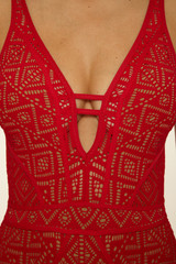 The Becca Women's Color Play Plunge One Piece Swimsuit in Apple and Tan