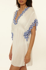 Becca Barbados N-Neck Tunic White and Lapis front view