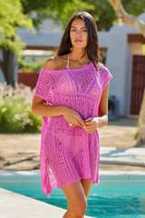 Becca Women's Boho Bliss Sheer Tunic Rose Berry side view
