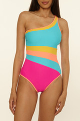 BCA By Rebecca Virtue Gigi Asymmetrical One-Piece Swimsuit Fizz Pink full length