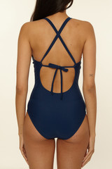BCA By Rebecca Virtue Women's Capri Plunge One-Piece Swimsuit Navy front view