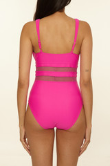 The BCA By Rebecca Virtue Women's Sheer Edge Mesh One-Piece Swimsuit in Fizz Pink