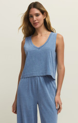 Z Supply Women's Sloane Jersey Denim Tank Top Santorini Indigo side view