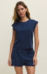 Z Supply Women's Scout Jersey Denim Shorts in Indigo front view