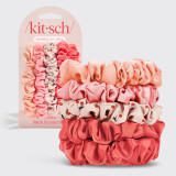 Kitsch Ruched Satin Scrunchies in Cherry Blossom